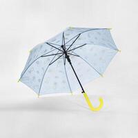 Opened umbrella isolated on white background with clipping path. Umbrella with handle for mock up. copy space, design template for mock-up, branding, advertise etc. Studio Photography shoot photo