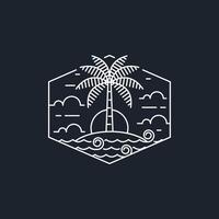 Island and wave monoline or line art style vector