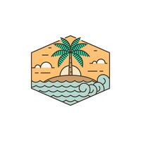 Island and wave monoline or line art style vector