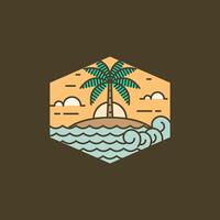 Island and wave monoline or line art style vector