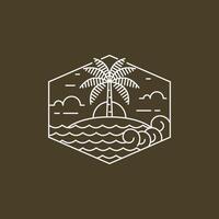 Island and wave monoline or line art style vector