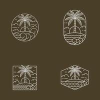 Island and wave monoline or line art style vector