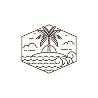 Island and wave monoline or line art style vector