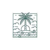 Island and wave monoline or line art style vector