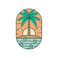 Island and wave monoline or line art style vector