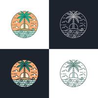 Island and wave monoline or line art style vector