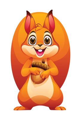 Cute squirrel holding acorn. Vector cartoon illustration isolated on white background