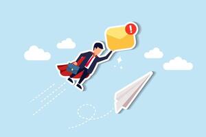 Communicating with clients via email, automating subscription newsletters, exploring online ads or mailing list services, the professional entrepreneur hero efficiently dispatches impactful email. vector