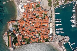 Aerial top view of old town of Budva photo