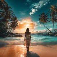 AI Generated Woman standing on tropical beach photo