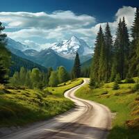 AI Generated landscape with mountain road photo