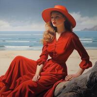 AI Generated Beautiful girl in red hat photo