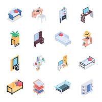 Interior Decor Isometric Icon Set vector