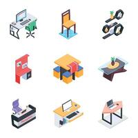 Collection of Classy Furniture Isometric Icons vector