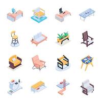 Office and Home Furniture Isometric Icons vector