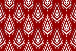 Fabric ethnic ikat art. Seamless pattern in tribal. Aztec geometric ornament print. Red background. vector