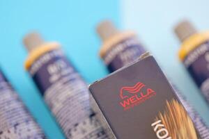 KYIV, UKRAINE - OCTOBER 31, 2023 Welloxon perfect and Koleston perfect production of Wella brand. Wella Professionals It is a brand of hair color and hair care products photo