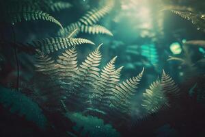 AI generated Fern plant in fairy forest. Neural network AI generated photo
