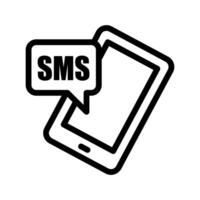 Vector black line icon SMS notification on phone isolated on white background