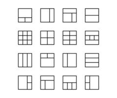 Vector black line icon set grid layout. Website element sign application guide menu and drafting template concept. Guideline development sketch and window browser content contour