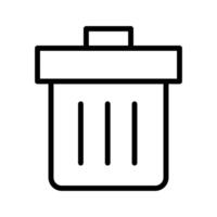 Vector black line icon trash can isolated on white background