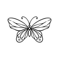 mariposa línea Arte. sencillo mínimo mariposa línea tatuaje icono logotipo mariposa negro y blanco ilustración blanco antecedentes. mariposa colorante libro vector