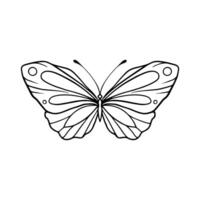 mariposa línea Arte. sencillo mínimo mariposa línea tatuaje icono logotipo mariposa negro y blanco ilustración blanco antecedentes. mariposa colorante libro vector