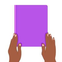 Hands holding a book on white background. Vector illustration. World Book Day.