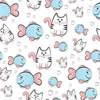 sin costura textura con gatos y pescado vector