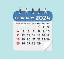 February 2024 Calendar Leaf. Calendar 2024 in flat style vector