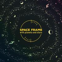 Retro futuristic frame with space, stars and planets vector