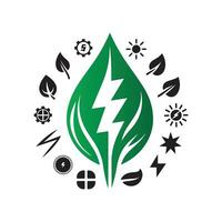 Eco Leaf Bolt Green Energy Vector Illustration