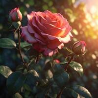 AI generated Rose Bud in Snnset photo