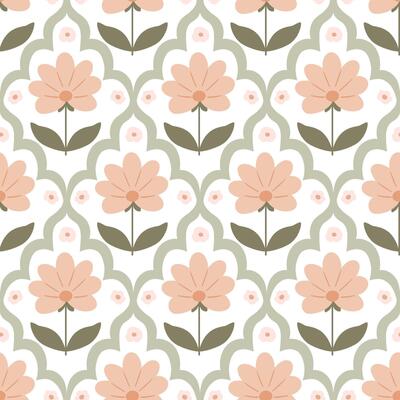Damask floral hand drawn wallpaper. Pastel simple meadow flower seamless pattern. Vector beige botanical spring design, repeat background, Cute Easter print, rustic textile, wrap paper, scrap, fabric.