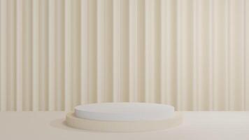 3D Rendering Podium background Yellow cream color with curtain Basic backdrop wallpaper for product advertising photo