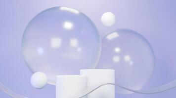 3D Rendering Pastel bubbles purple background with white podium abstract water wallpaper photo