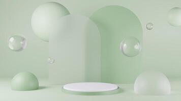 3D Rendering pastel green background with podium , Abstract wallpaper water drop bubble photo