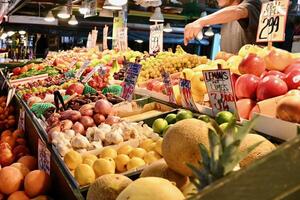 fresh produce for sale at an open market photo