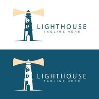 Lighthouse logo vector beacon tower ship signal simple beach port design template