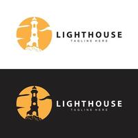 Lighthouse logo vector beacon tower ship signal simple beach port design template