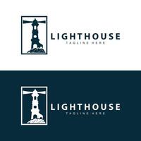 Lighthouse logo vector beacon tower ship signal simple beach port design template