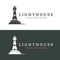 Lighthouse logo vector beacon tower ship signal simple beach port design template