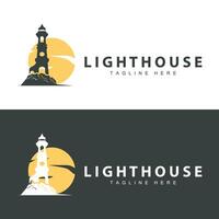 Lighthouse logo vector beacon tower ship signal simple beach port design template