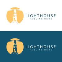 Lighthouse logo vector beacon tower ship signal simple beach port design template