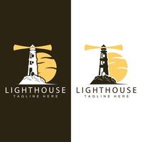 Lighthouse logo vector beacon tower ship signal simple beach port design template