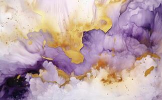 AI generated Beautiful luxury ink art white, gold and purple marble background photo