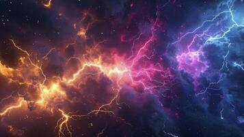 AI generated lightning strike colored 3d rendering element photo