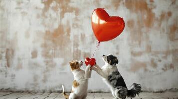 AI generated Two dog and heart shape balloons photo