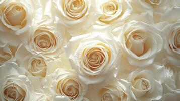 AI generated close up of flying Soft White Roses pattern photo