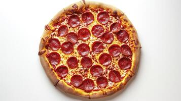 AI generated A pizza on white background. top view photo